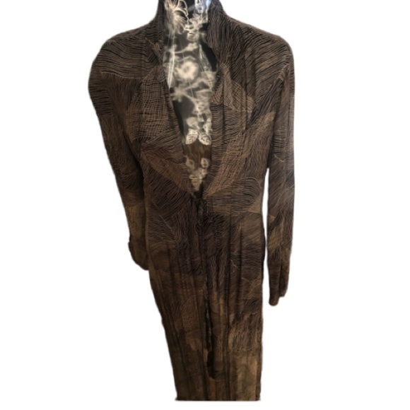 Chico’s size 10 Duster brown and white high /low w/ side slits can tie front - Picture 4 of 12